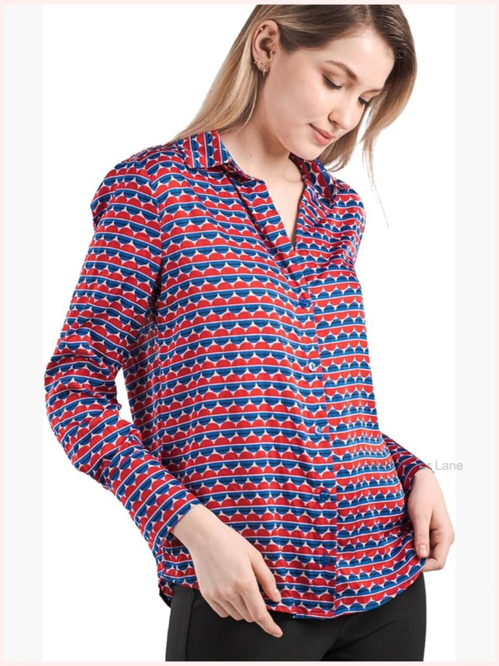 Patterned Button Down Long Sleeve Shirt for Office Work